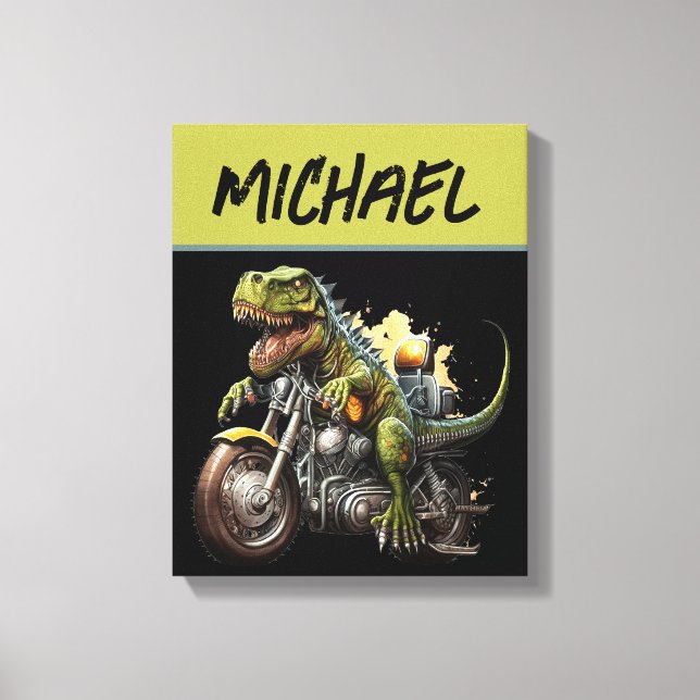 Tyrannosaurus Rex Dinosaur Riding a Motorcykel Canvastryck (Framsida)