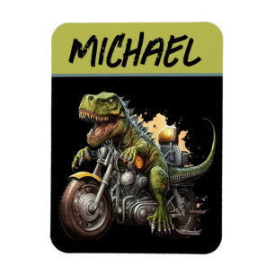 Tyrannosaurus Rex Dinosaur Riding a Motorcykel Magnet