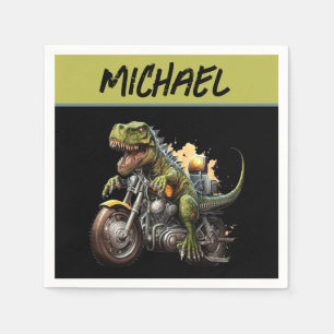 Tyrannosaurus Rex Dinosaur Riding a Motorcykel Pappersservett