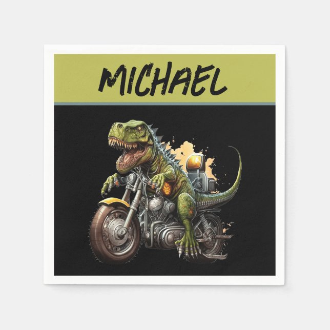 Tyrannosaurus Rex Dinosaur Riding a Motorcykel Pappersservett (Framsidan)