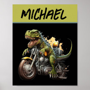 Tyrannosaurus Rex Dinosaur Riding a Motorcykel Poster