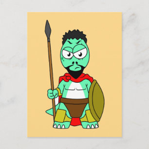 Tyrannosaurus Rex Klädd Som Leonidas. Vykort