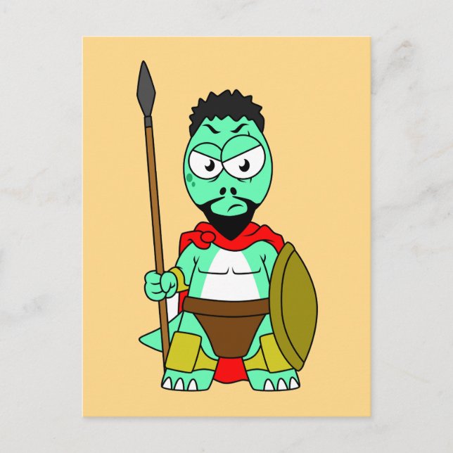 Tyrannosaurus Rex Klädd Som Leonidas. Vykort (Framsida)