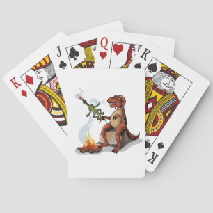 Tyrannosaurus Rex kokar mat över en Campfire. Casinokort