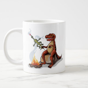Tyrannosaurus Rex kokar mat över en Campfire. Jumbo Mugg