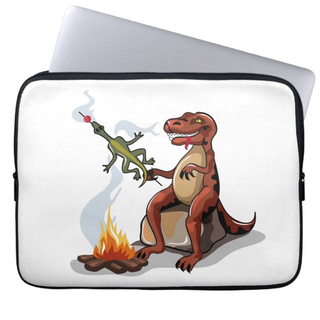 Tyrannosaurus Rex kokar mat över en Campfire. Laptop Fodral (Framsidan)