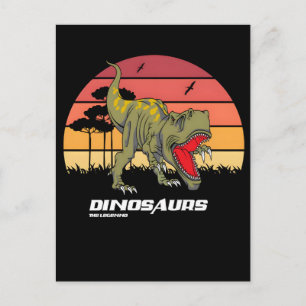 Tyrannosaurus rex rytande solnedgång retro design helg vykort