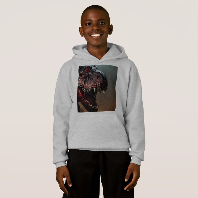 Tyrannosaurus Rex Scary Ansikte, Kids Hoodie T Shirt (Hel framsida)