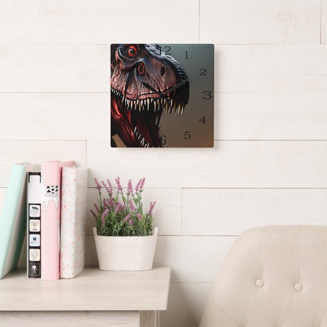 Tyrannosaurus Rex Scary Ansikte, Wall Clock Fyrkantig Klocka (Läsesal)