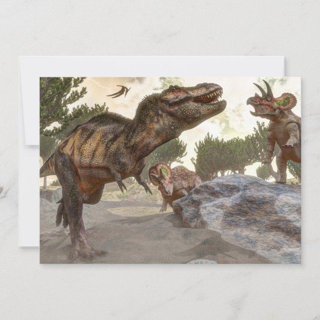 Tyrannosaurus rex som flyter från triceratops atta (Framsida)