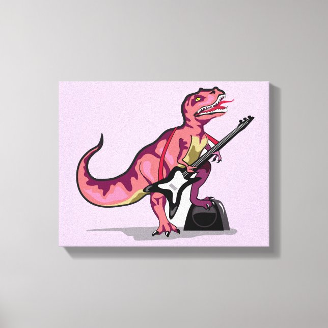 Tyrannosaurus Rex spelar gitarren. Canvastryck (Framsida)