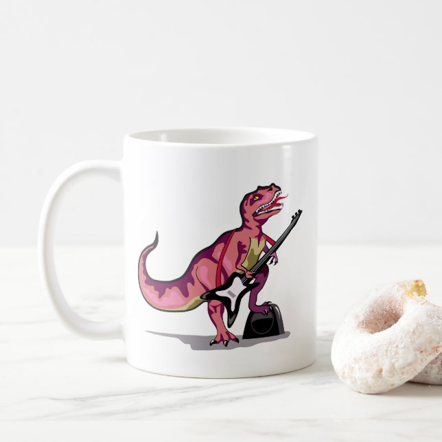 Tyrannosaurus Rex spelar gitarren. Kaffemugg (Med munk)