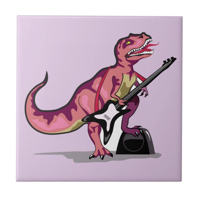 Tyrannosaurus Rex spelar gitarren. Kakelplatta (Framsidan)