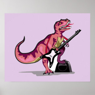 Tyrannosaurus Rex spelar gitarren. Poster