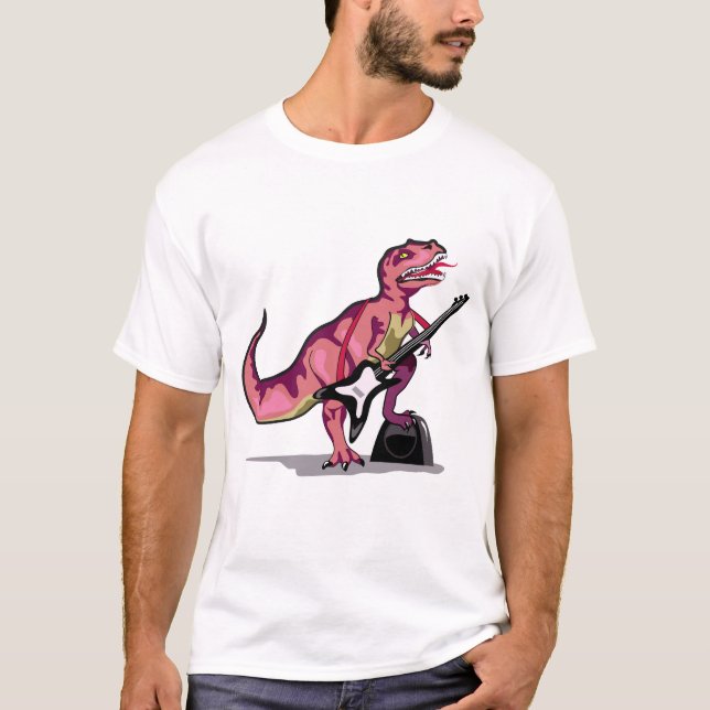 Tyrannosaurus Rex spelar gitarren. T Shirt (Framsida)