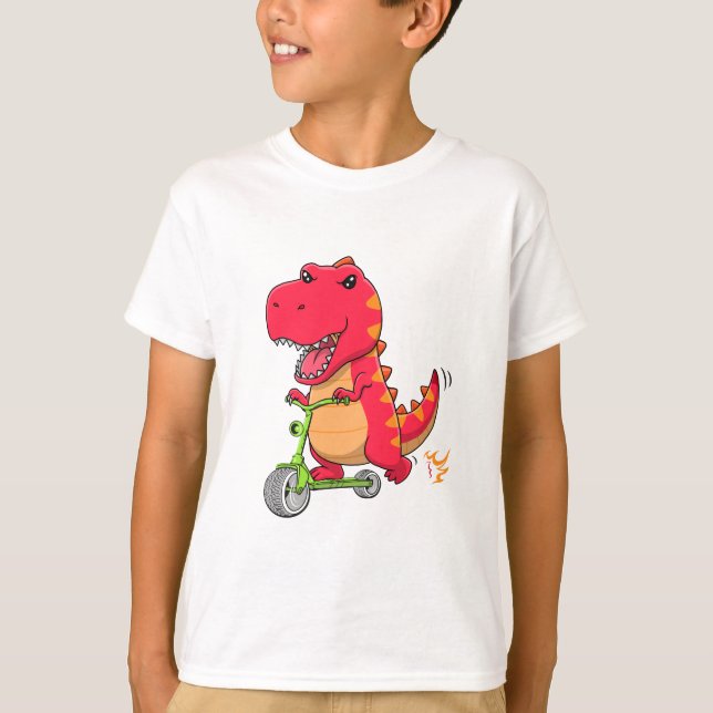 Tyrannosaurus rex T-rex Dinosaur Riding A Scooter  T Shirt (Framsida)