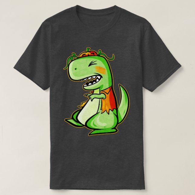 Tyrannosaurus rex TRex med vest och pumpkin för H T Shirt (Design framsida)