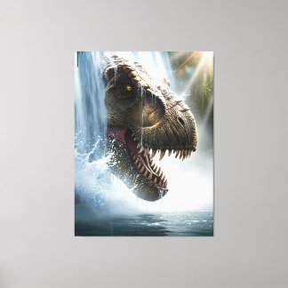 Tyrannosaurus T Rex i vattenfall Canvastryck