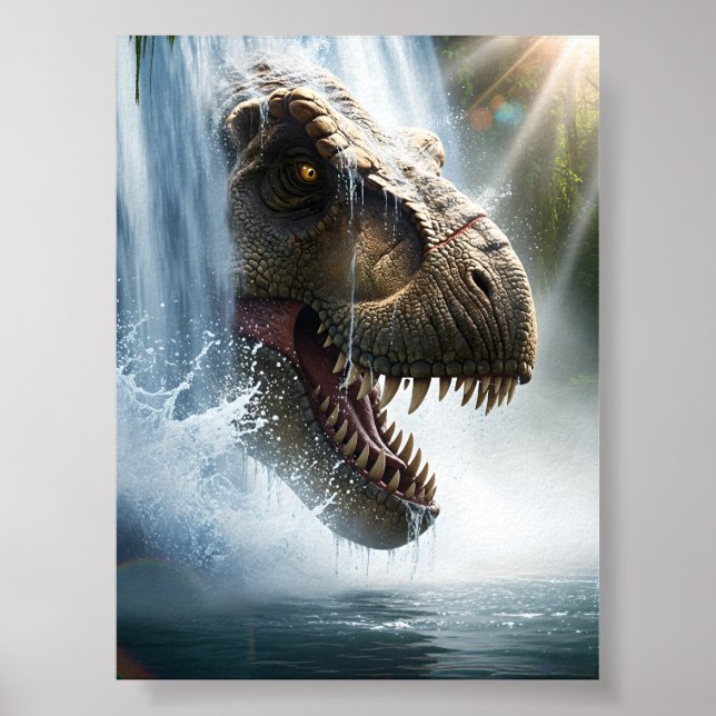 Tyrannosaurus T Rex i vattenfall Poster (Framsidan)