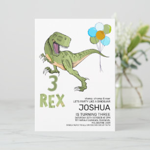 Tyrannosaurus Three Rex Dino 3-årsdag Inbjudningar