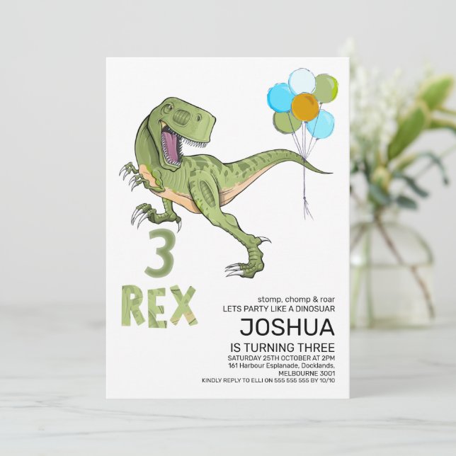 Tyrannosaurus Tre Rex Dino 3-årsdag Inbjudningar (Stående Fram)