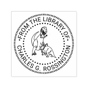Tyrannosaurus, Triceratops Dinosaurier Bibliotek B Självfärgande Stämpel