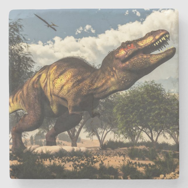 Tyrannosaurusrexdinosaur och dess ägg underlägg sten (Framsidan)