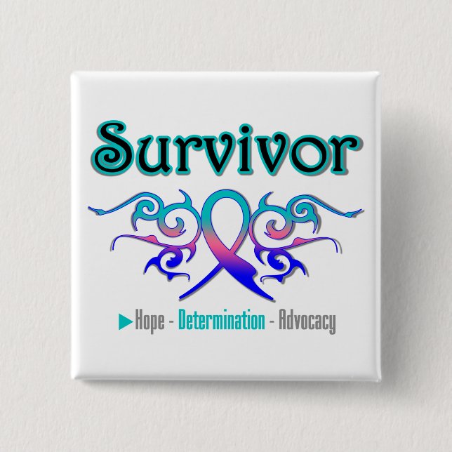 Tyreoideacancer Survivor Tribal Ribbon Knapp (Framsida)