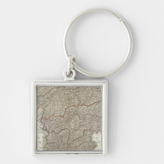Tyrol, Voralberg, Liechtenstein Fyrkantig Silverfärgad Nyckelring (Framsidan)