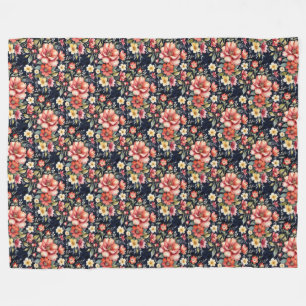 Tyrolean Flower Bouquets på marinen Ull Fleecefilt