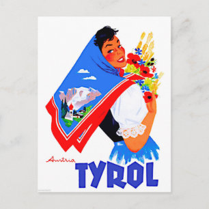 Tyrolen,Österrike.Kvinna med blommor och målad sch Vykort