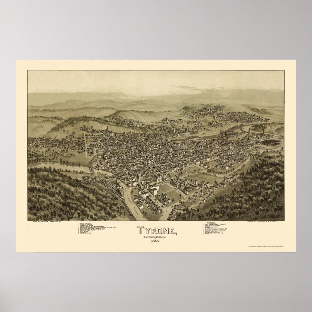 Tyron, PA Panoramic Karta - 1895 Poster (Framsidan)