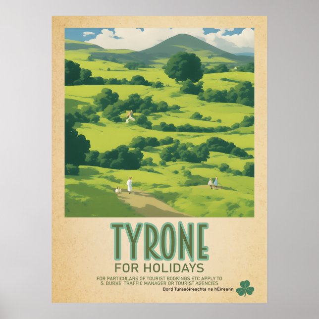 Tyrone Ireland, Retro Irish Travel Advert Poster (Framsidan)