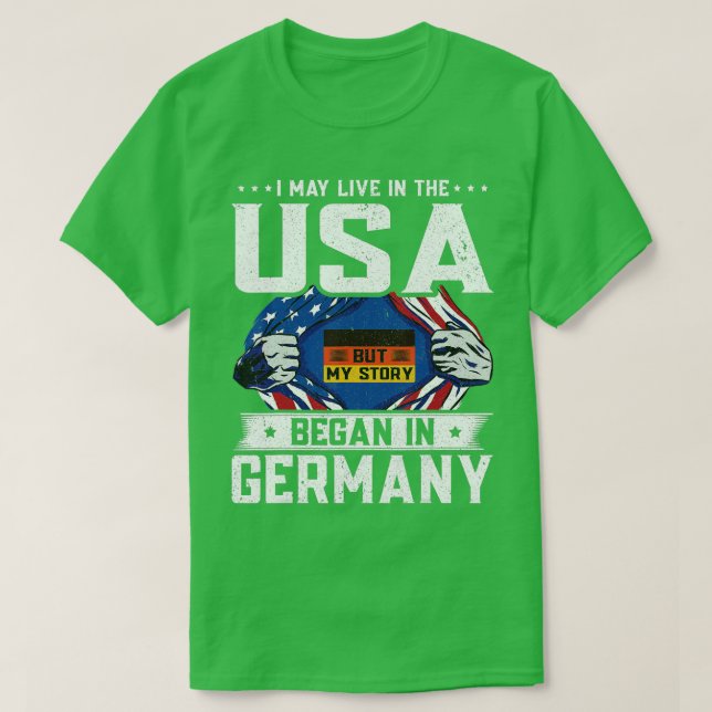 Tysk amerikansk Flagga - Min berättelse började Ty T Shirt (Design framsida)