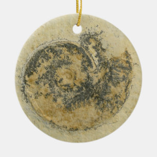 Tysk Ammonite med Dendrites Julgransprydnad Keramik