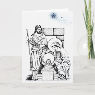 Tysk blått- och vitNativityjulkort Helgkort