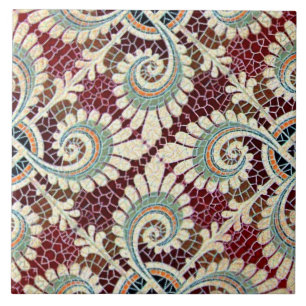 Tysk Blommigt Maroon Art nouveau Jugendstill Kakelplatta