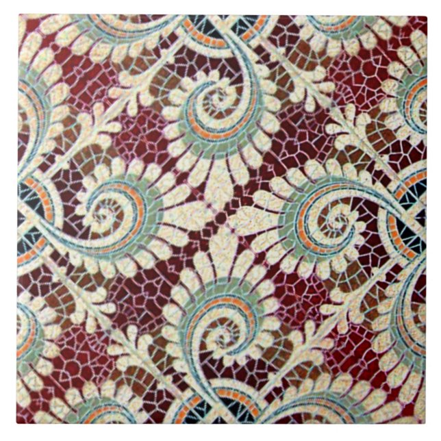 Tysk Blommigt Maroon Art nouveau Jugendstill Kakelplatta (Framsidan)