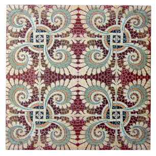 Tysk Blommigt Maroon Art nouveau Jugendstill Kakelplatta