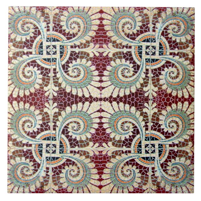 Tysk Blommigt Maroon Art nouveau Jugendstill Kakelplatta (Framsidan)