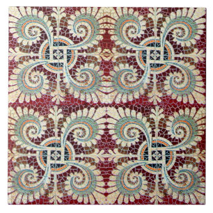 Tysk Blommigt Maroon Art nouveau Jugendstill Kakelplatta