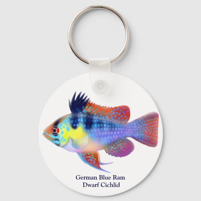 Tysk Blue Ram Dwarf Cichlid Keychain Nyckelring (Framsida)