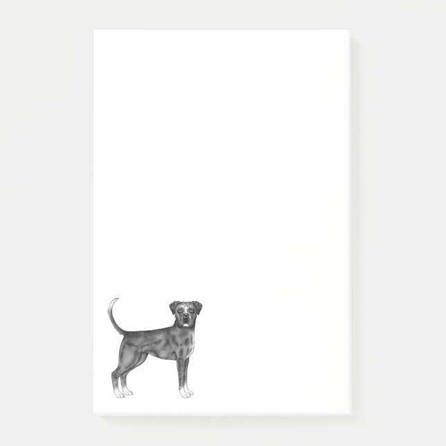 Tysk Boxer Hund Illustration i Svart Och Vitt Post-it Block (Framsida)