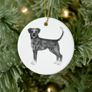 Tysk Boxerhund i svart och vitt & Anpassad text Julgransprydnad Keramik