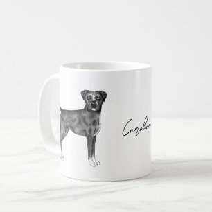 Tysk Boxerhund i svart och vitt & anpassat namn Kaffemugg