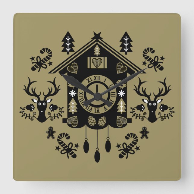 Tysk Cuckoo Clock-jul Fyrkantig Klocka (Framsida)