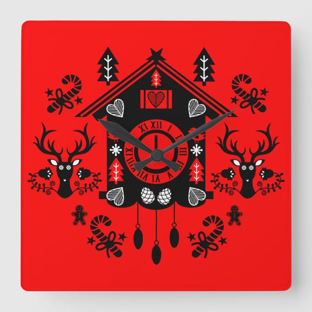 Tysk Cuckoo Clock-jul Fyrkantig Klocka (Framsida)