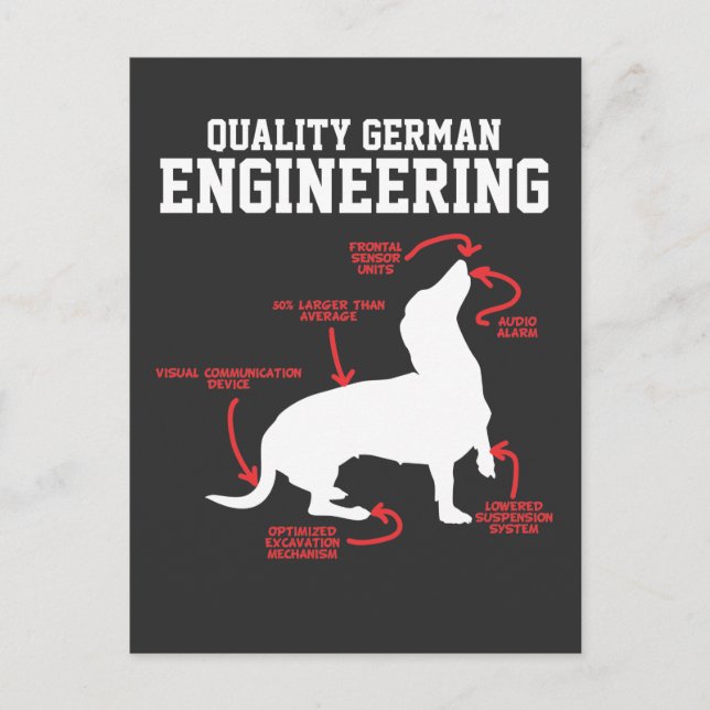 Tysk Dachshund Hund Weiner Engineering Funny Pupp Vykort (Framsida)