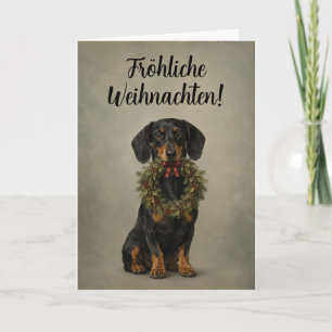Tysk Dachshund Jul Vintage Krans Helgkort