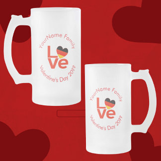 Tysk Deutsch Red KÄRLEK Heart Flagga Frostat Ölglas